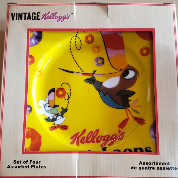 Kellogg's Retro Cereal Luncheon / Salad Plates - Set of 4 - Fruit Loops - Picture 1 of 12